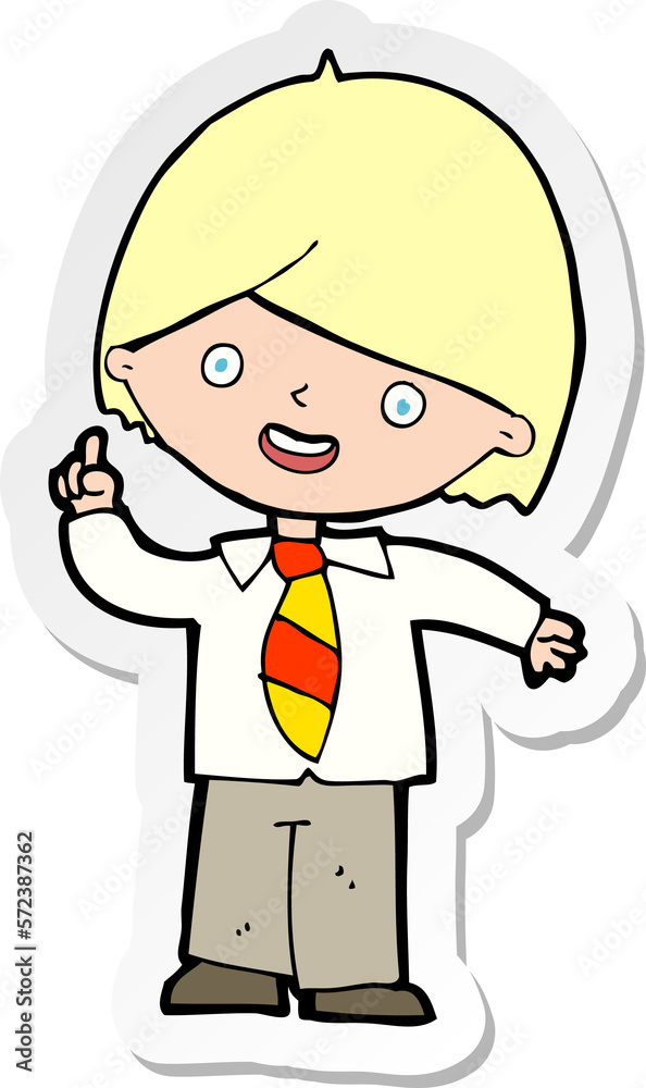 sticker of a cartoon school boy answering question