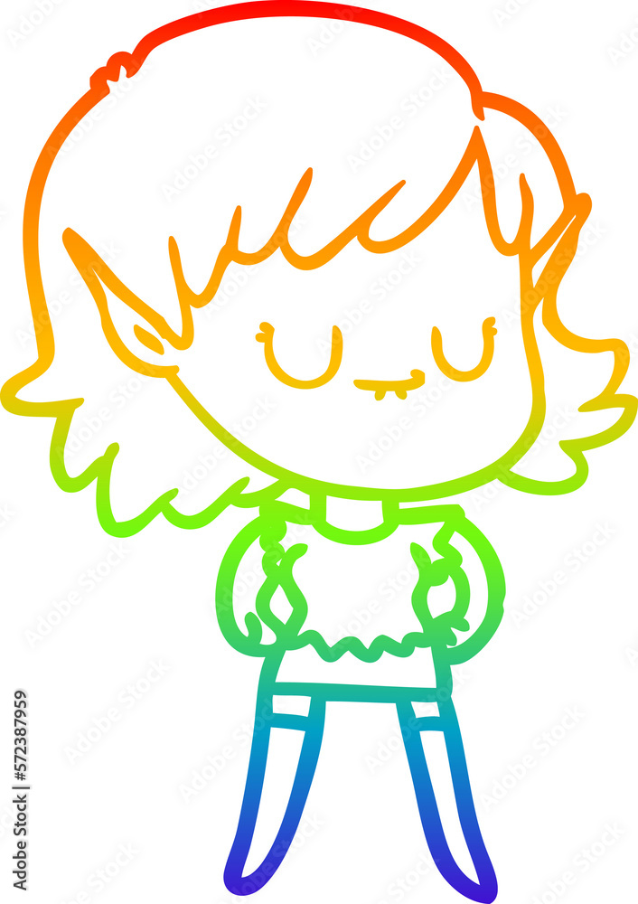 rainbow gradient line drawing happy cartoon elf girl rainbow gradient line drawing happy cartoon elf girl