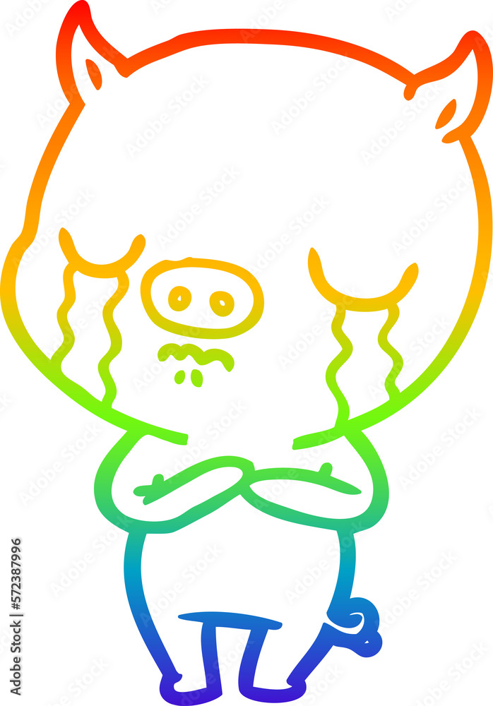 rainbow gradient line drawing cartoon pig crying rainbow gradient line drawing cartoon pig crying
