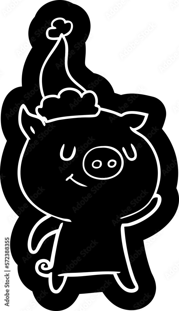Obraz premium happy cartoon icon of a pig wearing santa hat
