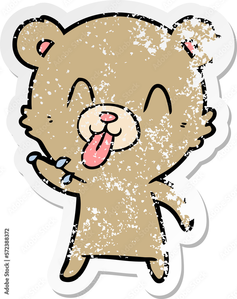 distressed sticker of a rude cartoon bear distressed sticker of a rude cartoon bear