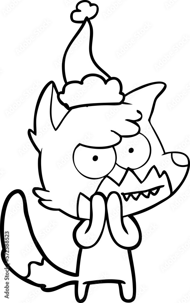 line drawing of a grinning fox wearing santa hat line drawing of a grinning fox wearing santa hat