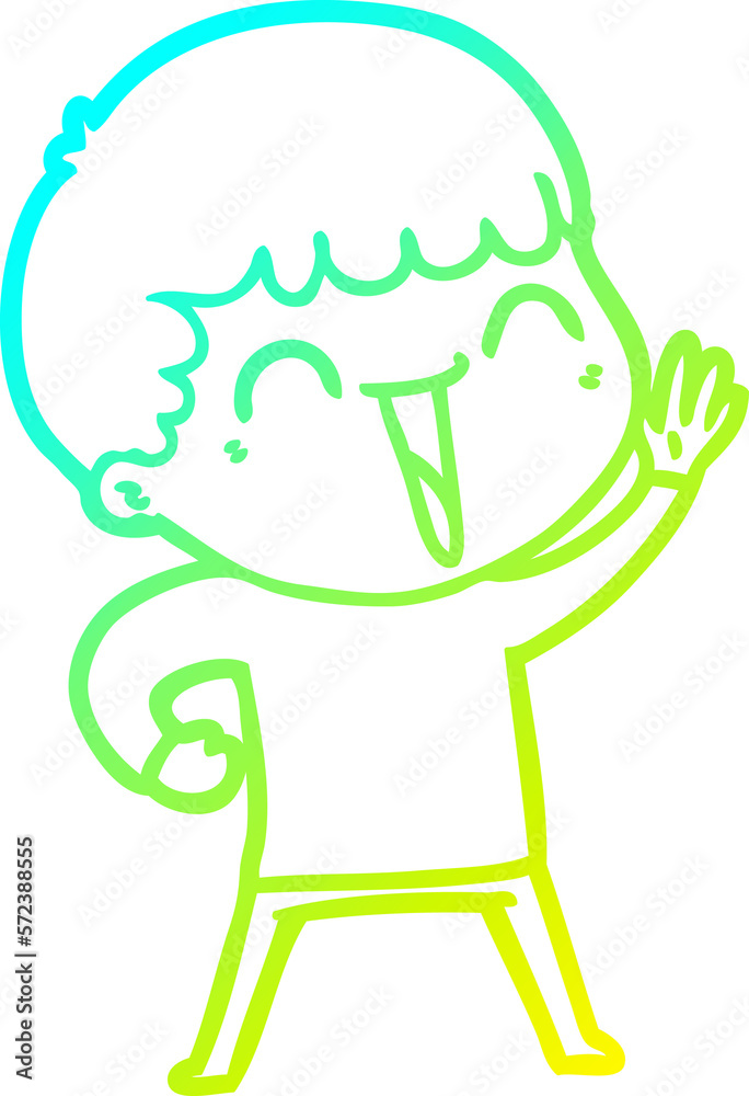 cold gradient line drawing cartoon happy man