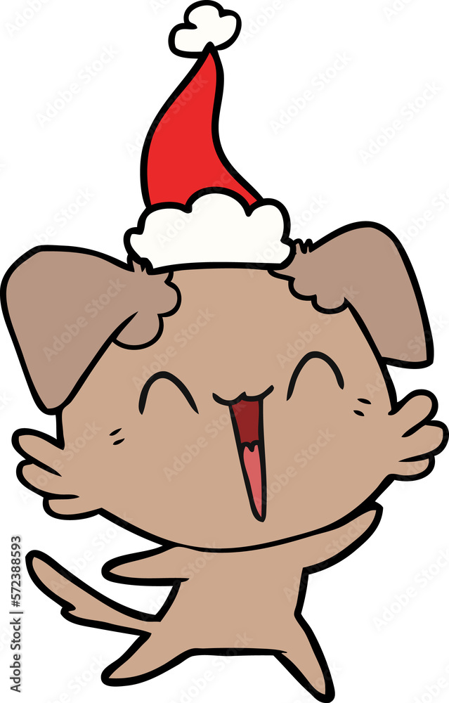 happy little dog line drawing of a wearing santa hat happy little dog line drawing of a wearing santa hat