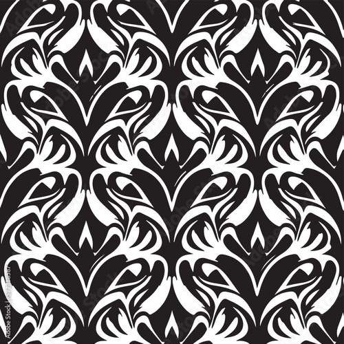 Elegant vintage damask wallpaper with ornate floral pattern and baroque elements in black and white, perfect for adding a touch of luxury and sophistication to any space.