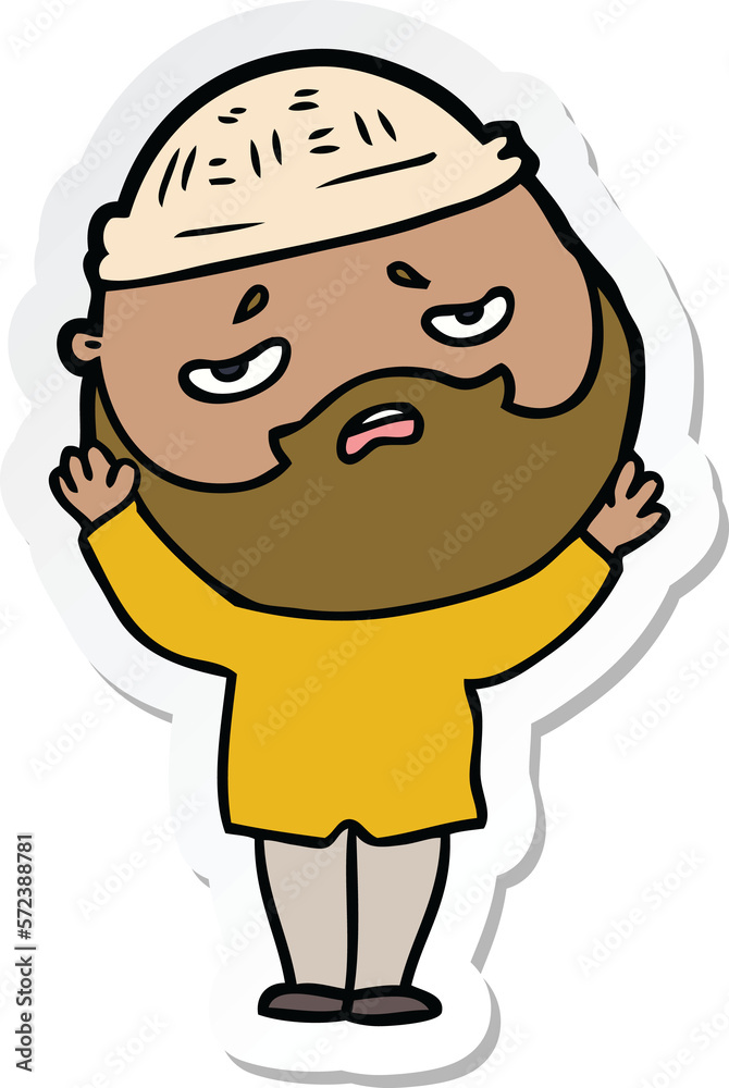 sticker of a cartoon worried man with beard