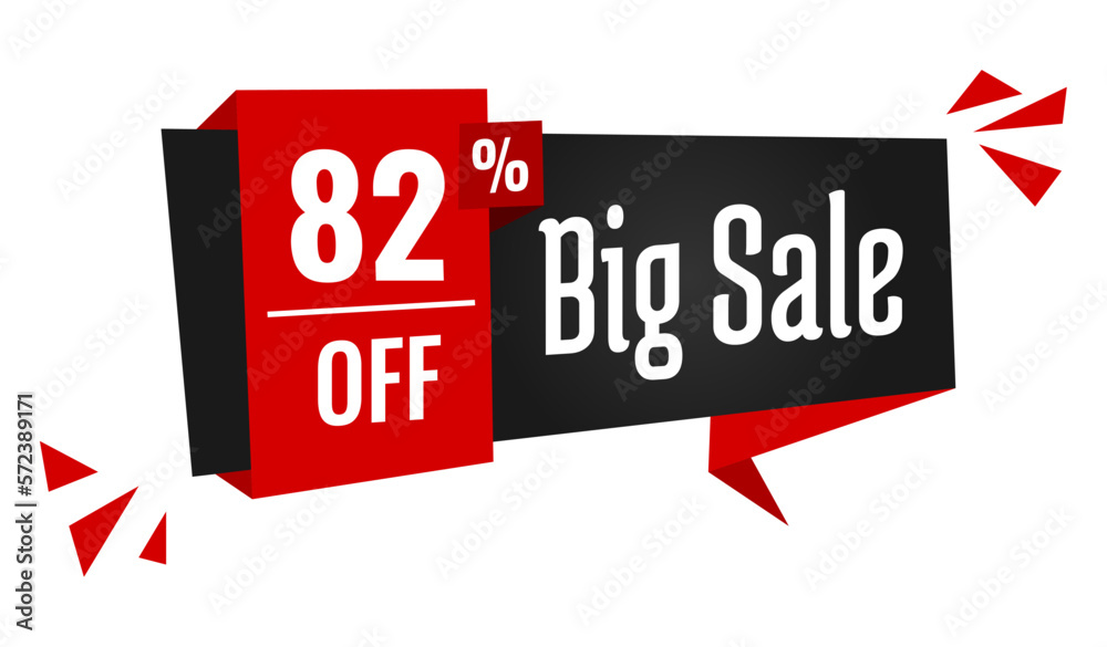big sale 82 percent off discount, stripe, price balloon, black and red	
