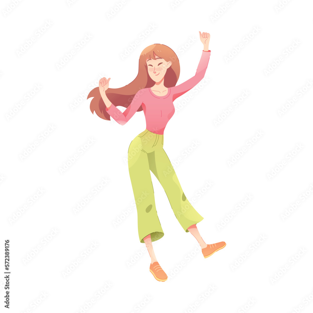 Happy Woman Character Rejoicing and Cheering Vector Illustration
