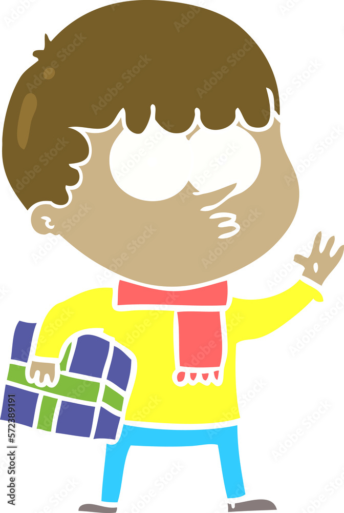 flat color style cartoon curious boy carrying a gift flat color style cartoon curious boy carrying a gift