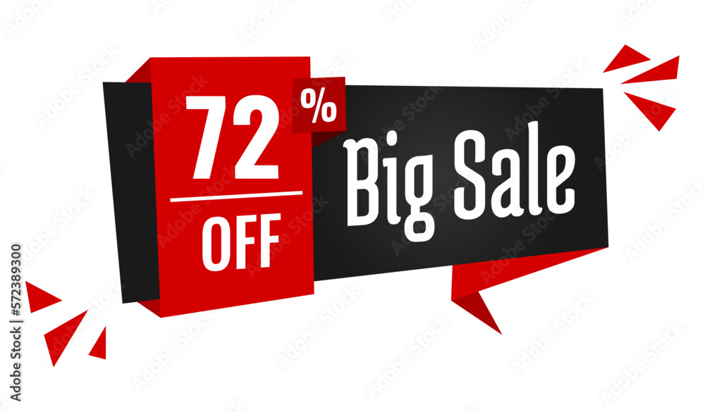 big sale 72 percent off discount, stripe, price balloon, black and red	
