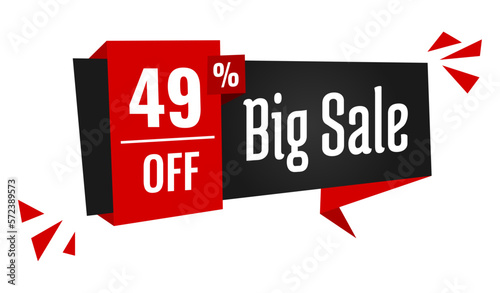 big sale 49 percent off discount, stripe, price balloon, black and red 