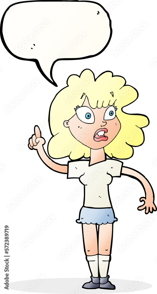 cartoon woman making point with speech bubble cartoon woman making point with speech bubble