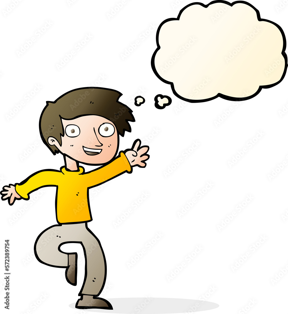 cartoon excited boy dancing with thought bubble cartoon excited boy dancing with thought bubble