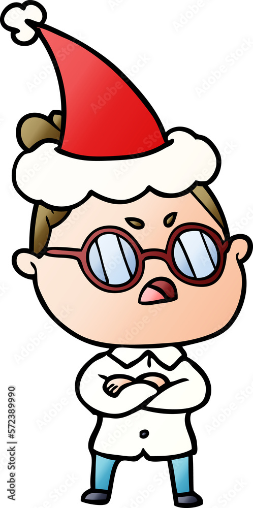 gradient cartoon of a annoyed woman wearing santa hat gradient cartoon of a annoyed woman wearing santa hat