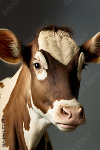 close up of a cow - fluffy calf - Created with Generative AI technology.