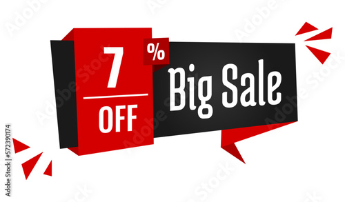 big sale 7 percent off discount, stripe, price balloon, black and red 