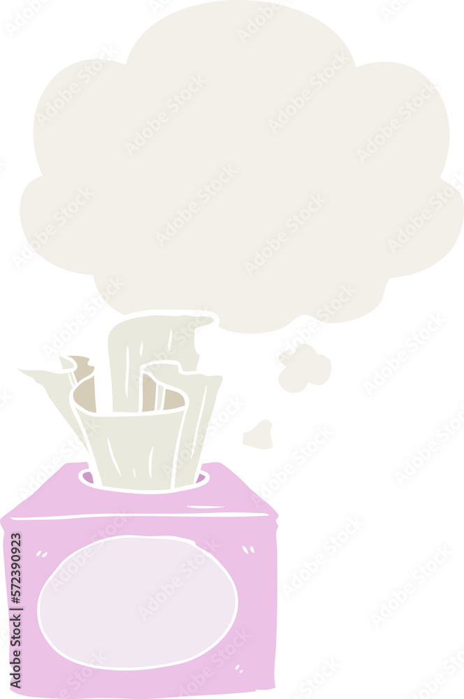 cartoon tissues and thought bubble in retro style