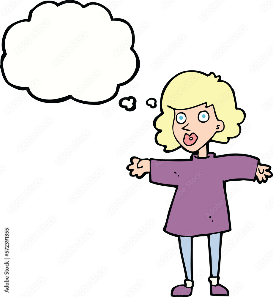 cartoon nervous woman with thought bubble cartoon nervous woman with thought bubble