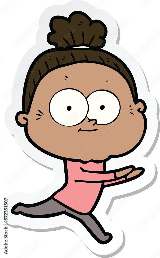 sticker of a cartoon happy old woman sticker of a cartoon happy old woman