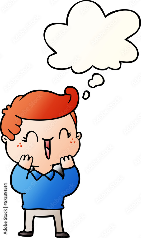 cartoon laughing boy and thought bubble in smooth gradient style cartoon laughing boy and thought bubble in smooth gradient style