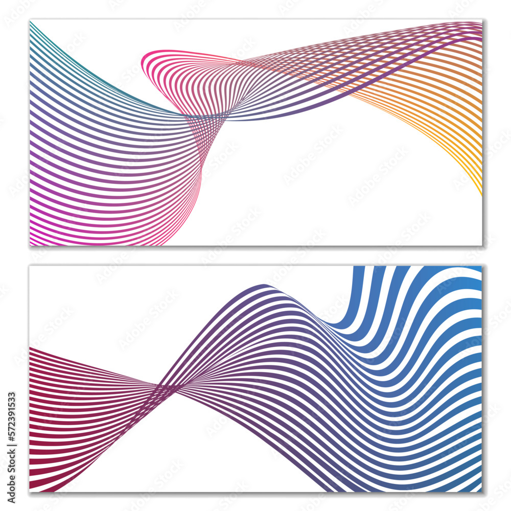 Wavy lines or ribbons on a white background. Installed. Multicolored striped gradient. Creative unusual background with abstract gradient wave lines for creating trendy banner, poster. Vector eps Wavy lines or ribbons on a white background. Installed. Multicolored striped gradient. Creative unusual background with abstract gradient wave lines for creating trendy banner, poster. Vector eps
