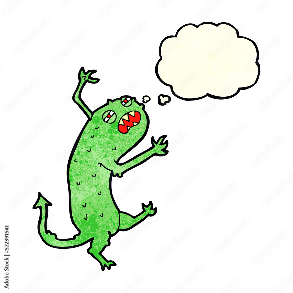 cartoon little monster with thought bubble cartoon little monster with thought bubble