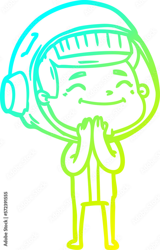 cold gradient line drawing happy cartoon astronaut