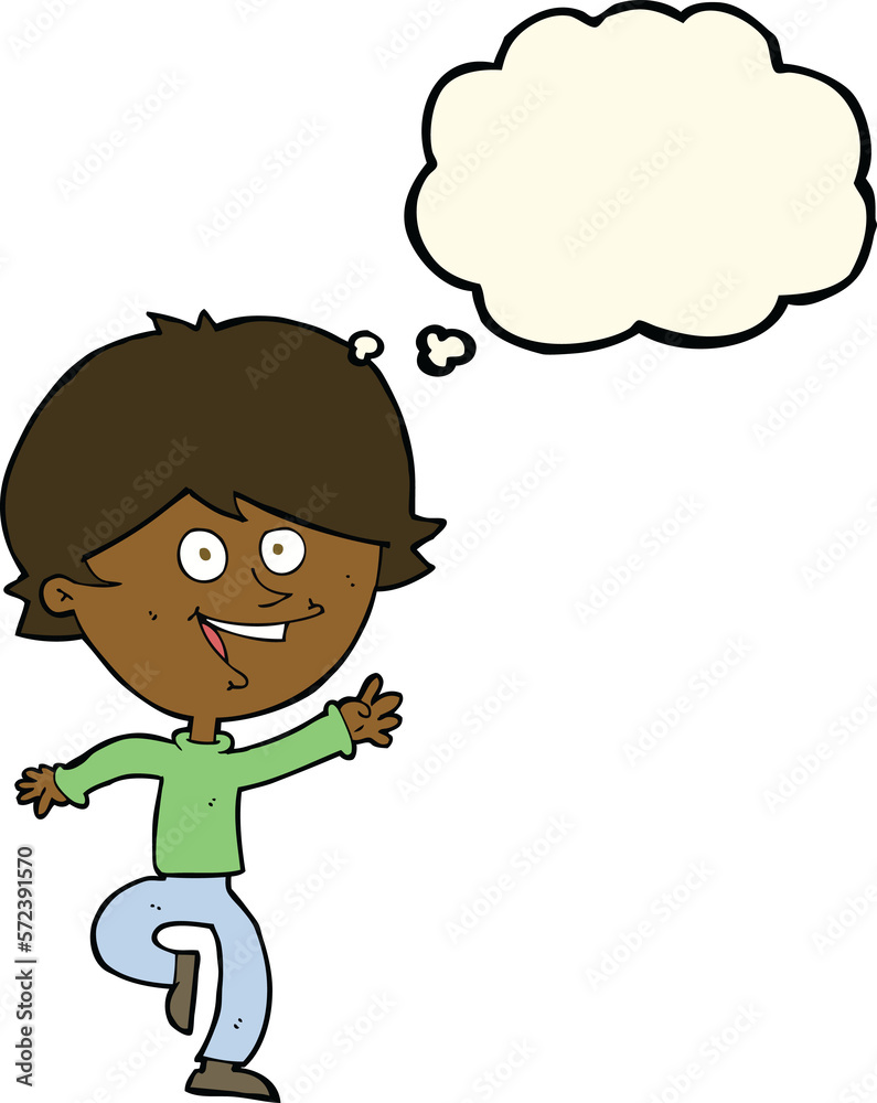 cartoon happy waving boy with thought bubble cartoon happy waving boy with thought bubble