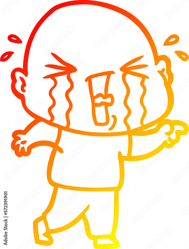 warm gradient line drawing cartoon crying bald man warm gradient line drawing cartoon crying bald man