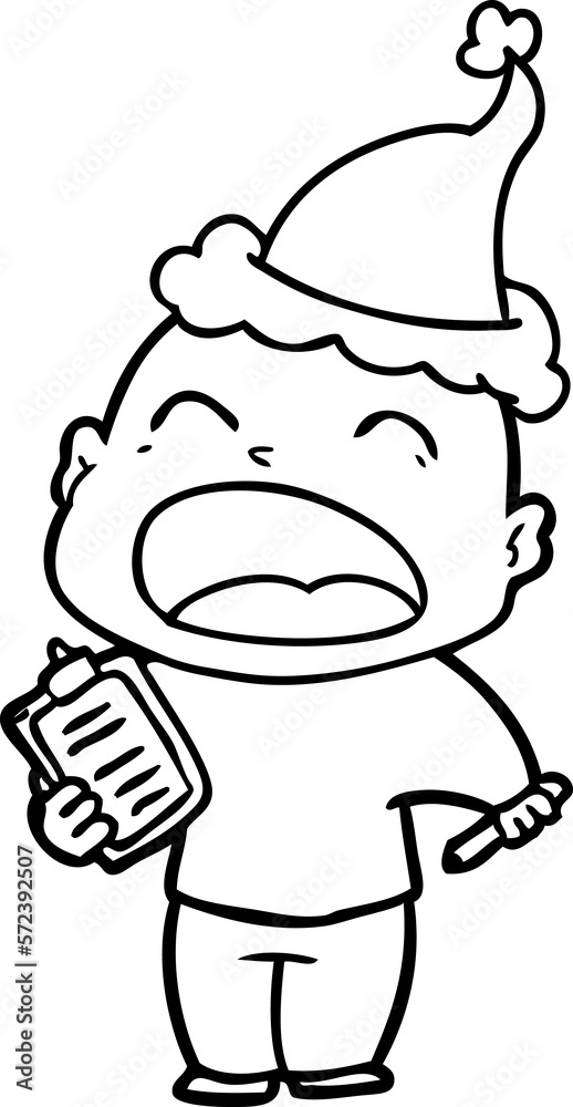 line drawing of a shouting bald man wearing santa hat line drawing of a shouting bald man wearing santa hat