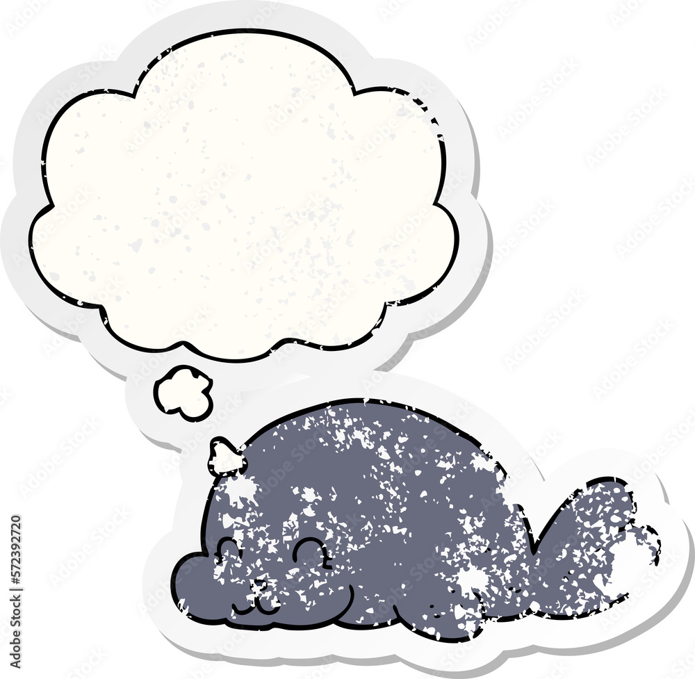 cute cartoon seal and thought bubble as a distressed worn sticker cute cartoon seal and thought bubble as a distressed worn sticker