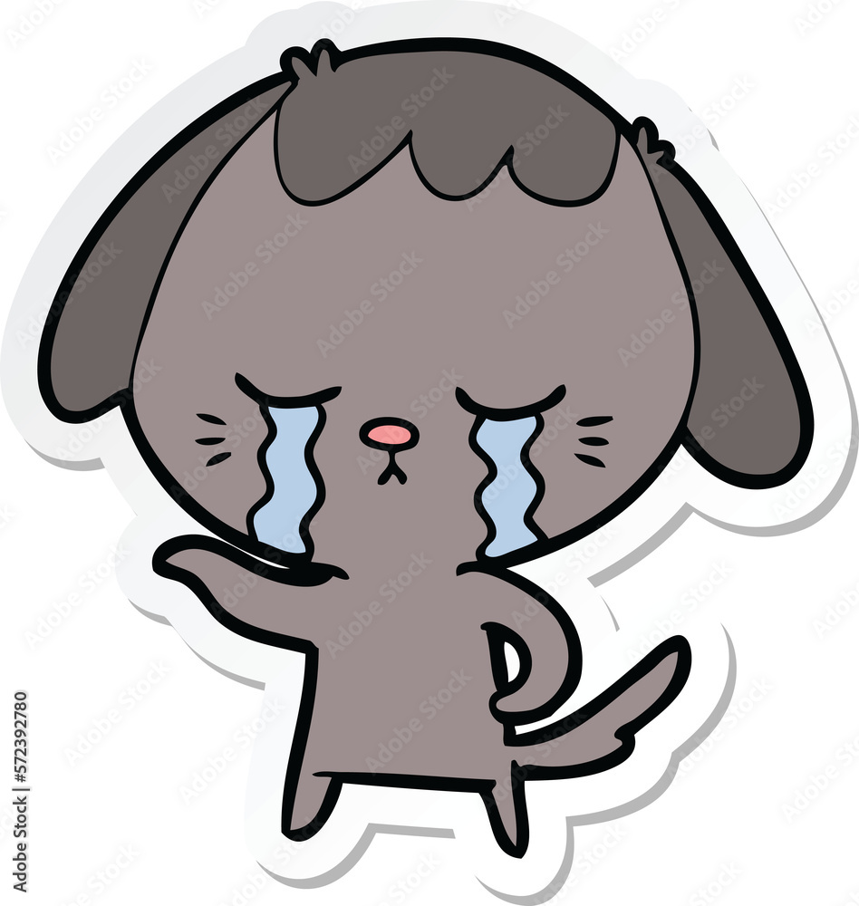 sticker of a cartoon dog crying sticker of a cartoon dog crying