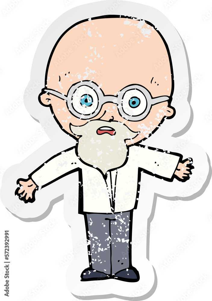 retro distressed sticker of a cartoon genius scientist retro distressed sticker of a cartoon genius scientist