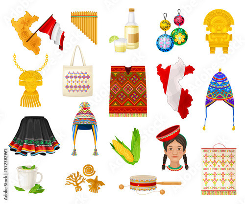 Peru Symbols and Culture Element Big Vector Set