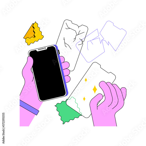 Smartphone screen protectors isolated cartoon vector illustrations. Man glues a protective glass to the phone, modern mobile technology, accessories innovation industry vector cartoon.