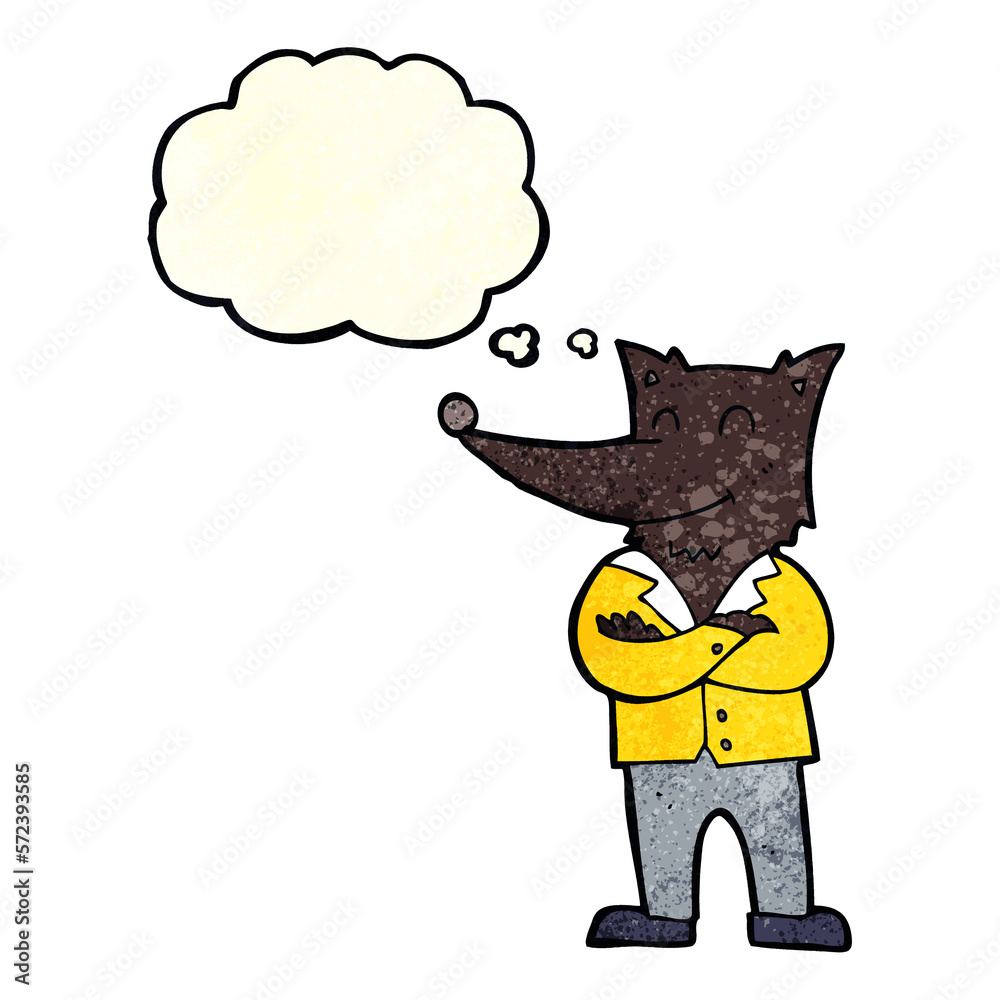 cartoon wolf in shirt with thought bubble cartoon wolf in shirt with thought bubble
