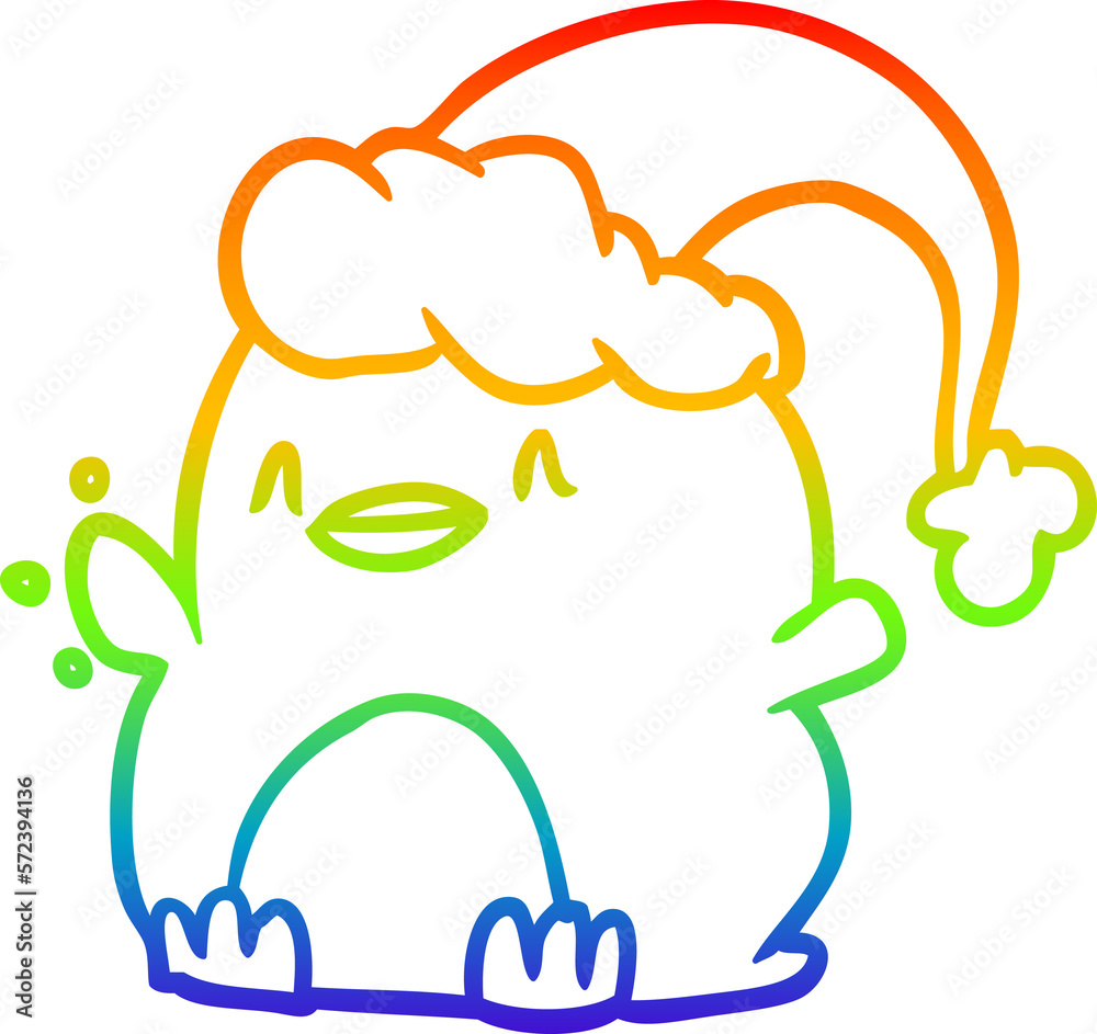 rainbow gradient line drawing penguin wearing christmas hat rainbow gradient line drawing penguin wearing christmas hat