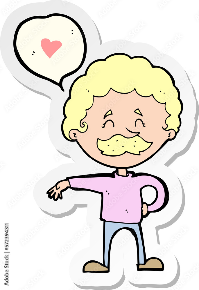 sticker of a cartoon mustache man in love sticker of a cartoon mustache man in love