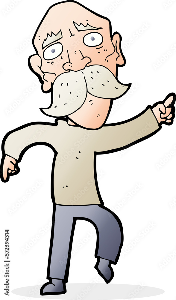 cartoon sad old man pointing