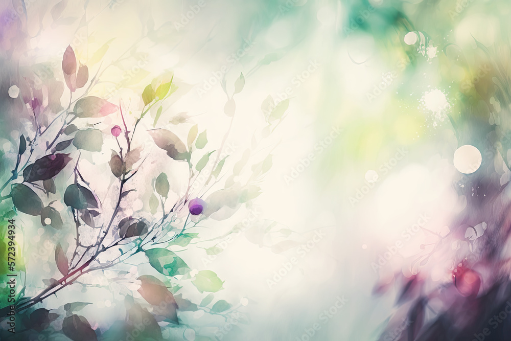 blooming tree blossoms in spring in soft sunlight. pastel watercolors. Generative AI