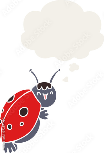 cute cartoon ladybug and thought bubble in retro style