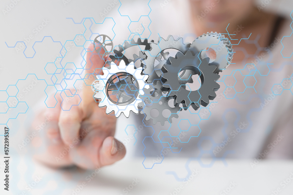 gear Futuristic in Industry 4.0 and business virtual diagram - connection gear Futuristic in Industry 4.0 and business virtual diagram - connection