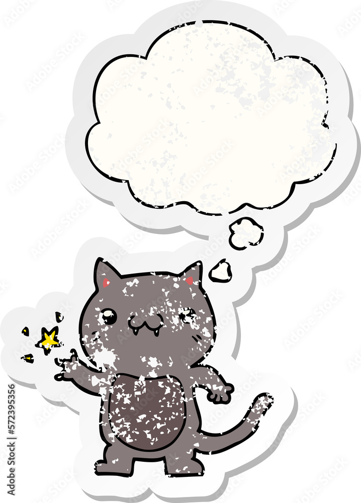 cartoon cat scratching and thought bubble as a distressed worn sticker cartoon cat scratching and thought bubble as a distressed worn sticker