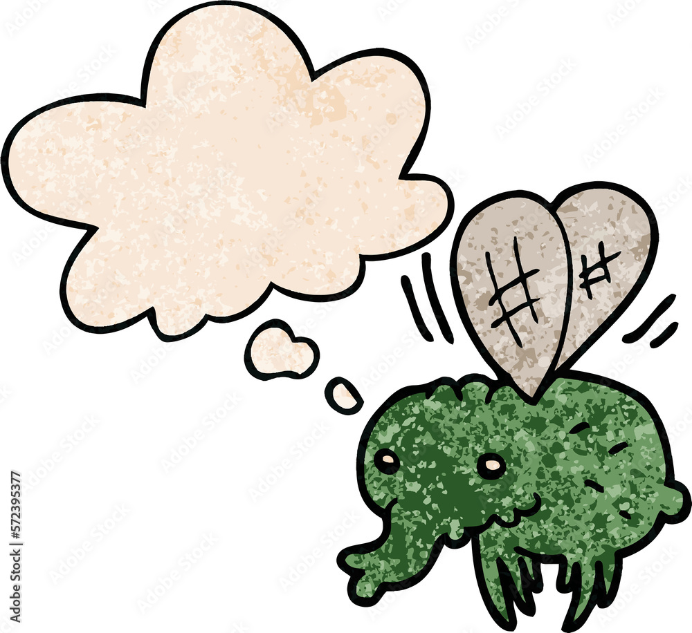 cartoon fly and thought bubble in grunge texture pattern style cartoon fly and thought bubble in grunge texture pattern style