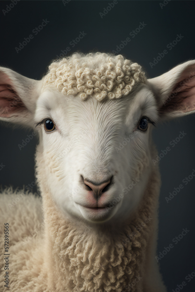 close up of a sheep - Cute Baby Sheep - Created with Generative AI technology.