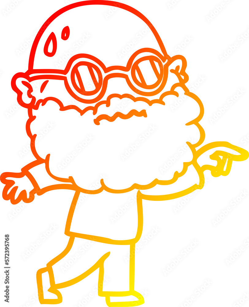 warm gradient line drawing cartoon worried man with beard and spectacles pointing finger warm gradient line drawing cartoon worried man with beard and spectacles pointing finger