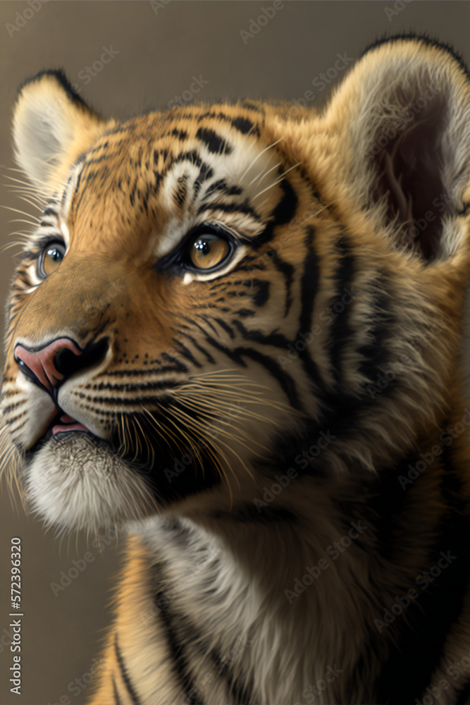 Obraz premium portrait of a tiger - Cute Tiger Cub - Created with Generative AI technology.