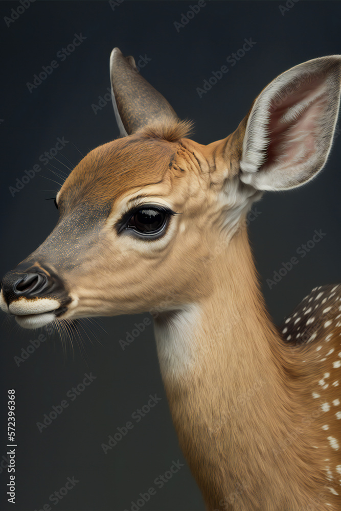 Obraz premium portrait of a deer - Baby Deer - Created with Generative AI technology.
