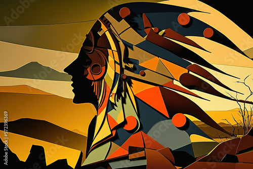 Native American Indian Abstract Art, original, unique painting, illustration, generative ai photo