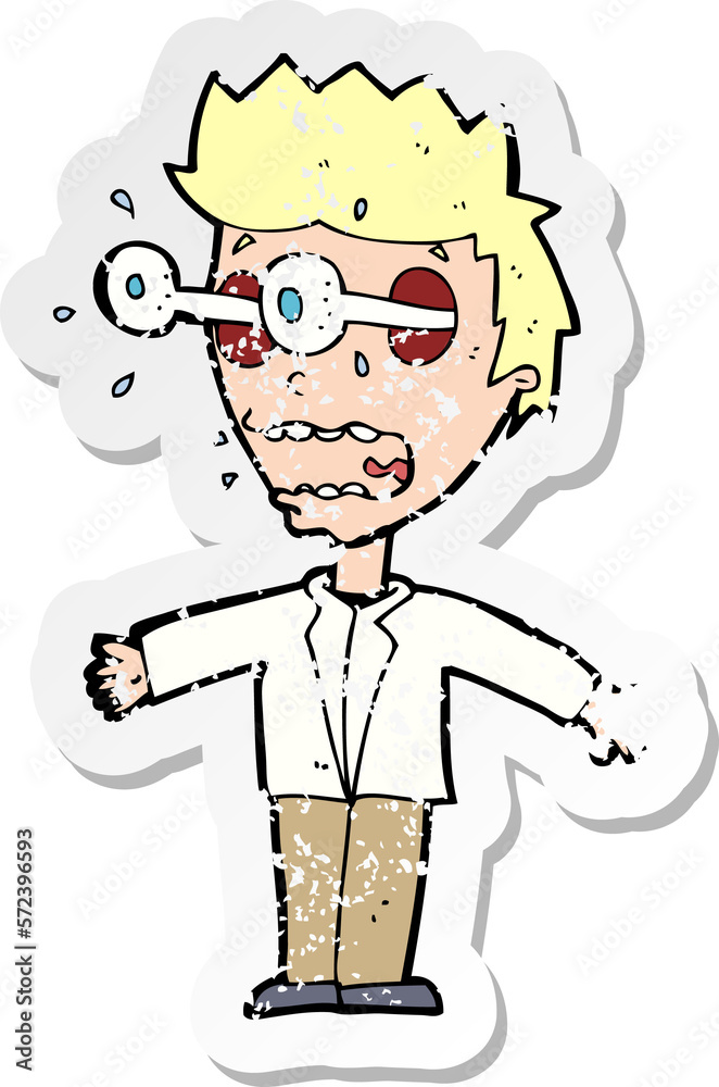 retro distressed sticker of a cartoon staring man retro distressed sticker of a cartoon staring man